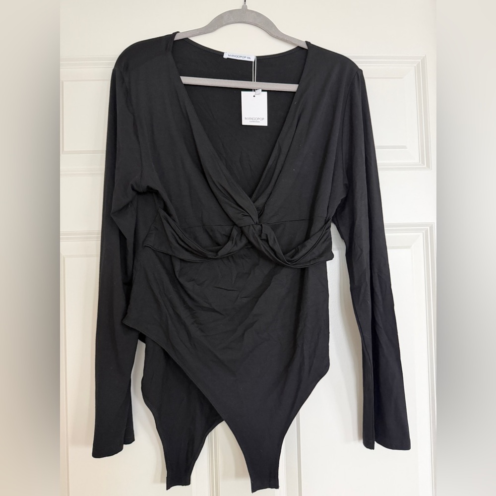 Mangopop Black Twist Front Women's Bodysuit